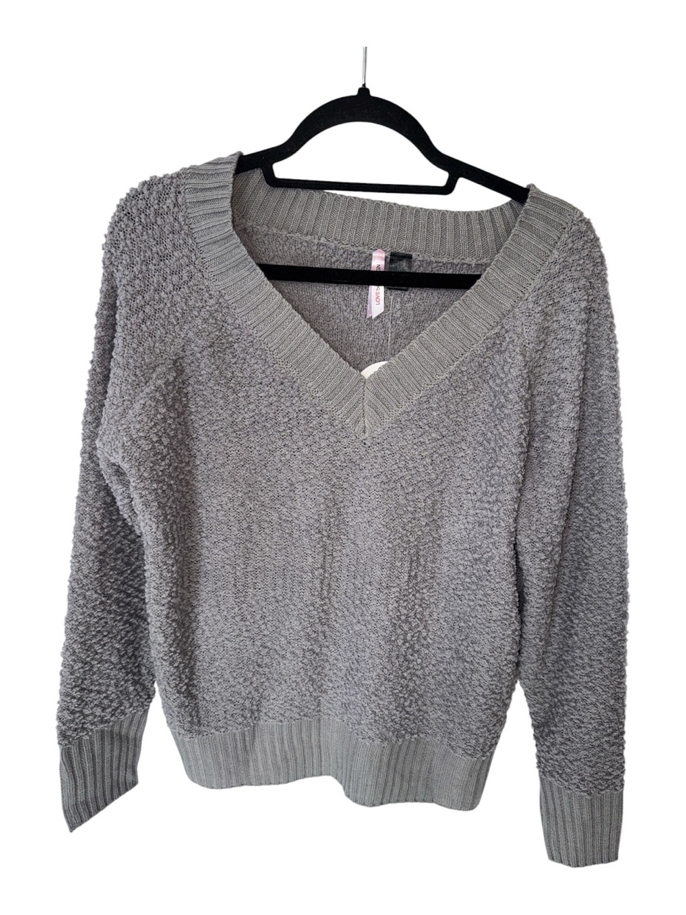 Love By Design Light Gray V-Neck Popcorn Knit Sweater